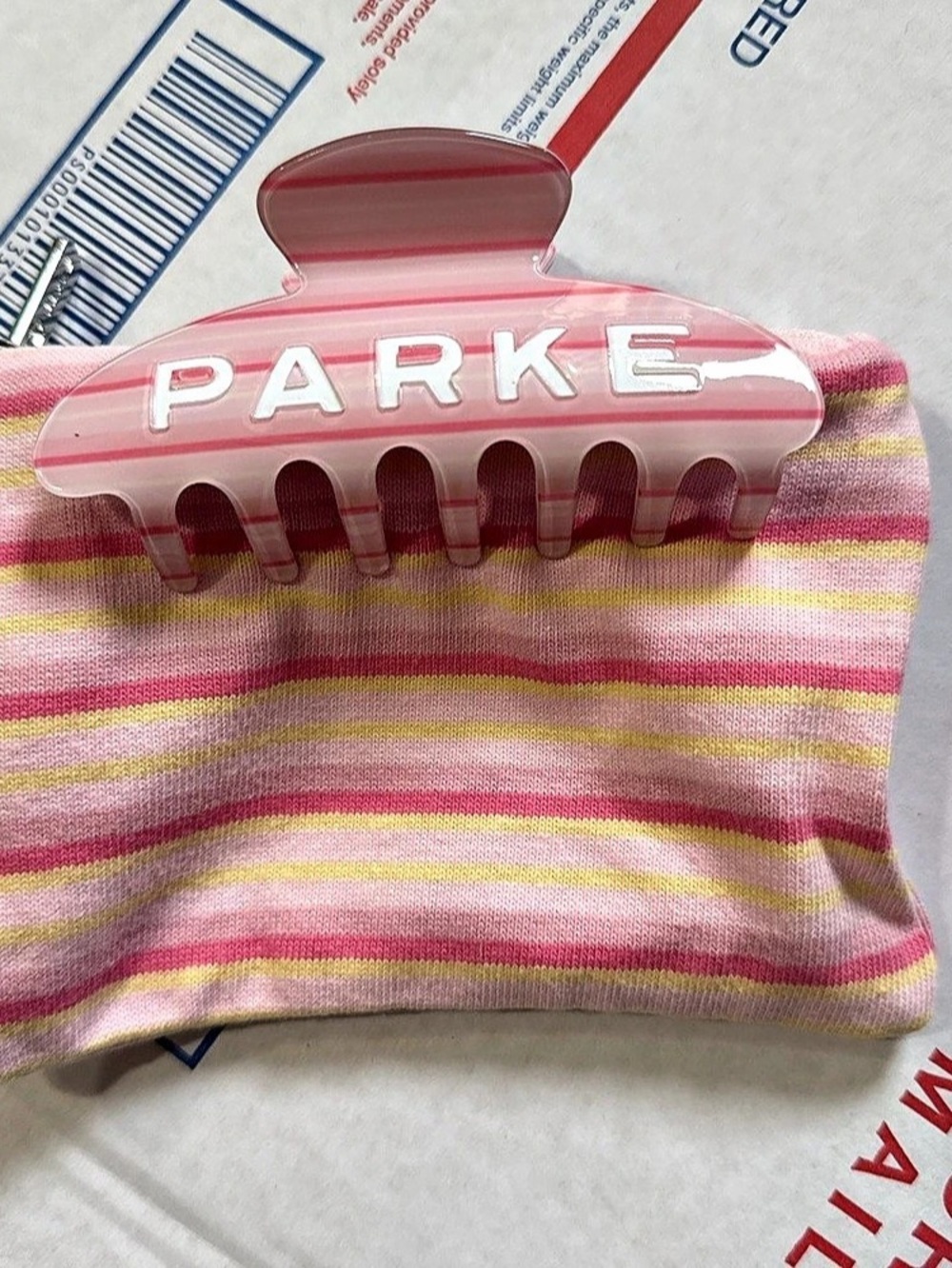 Parke Claw Clip - It's A Girl Stripe Pink & Yellow NWT